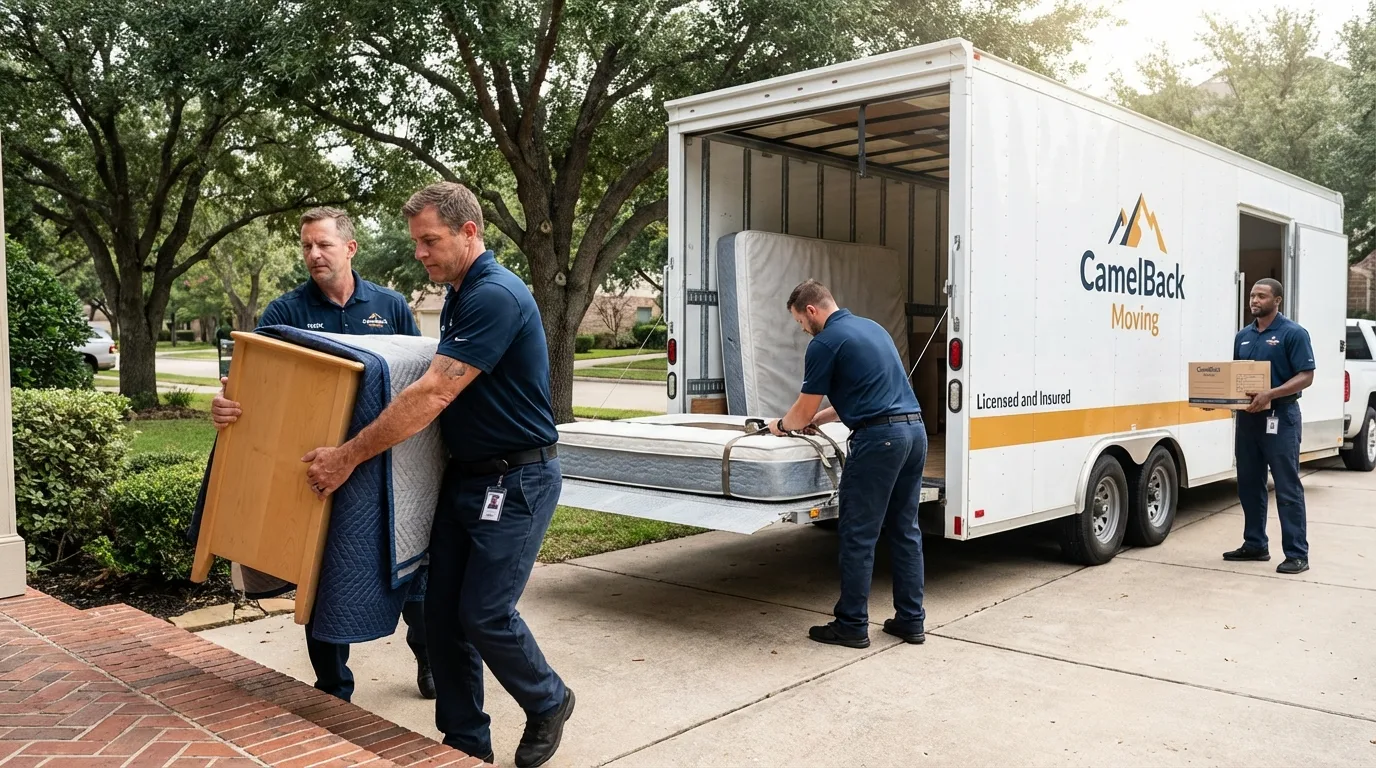 Crew loading residential truck for cross-state move from Seabrook, NH