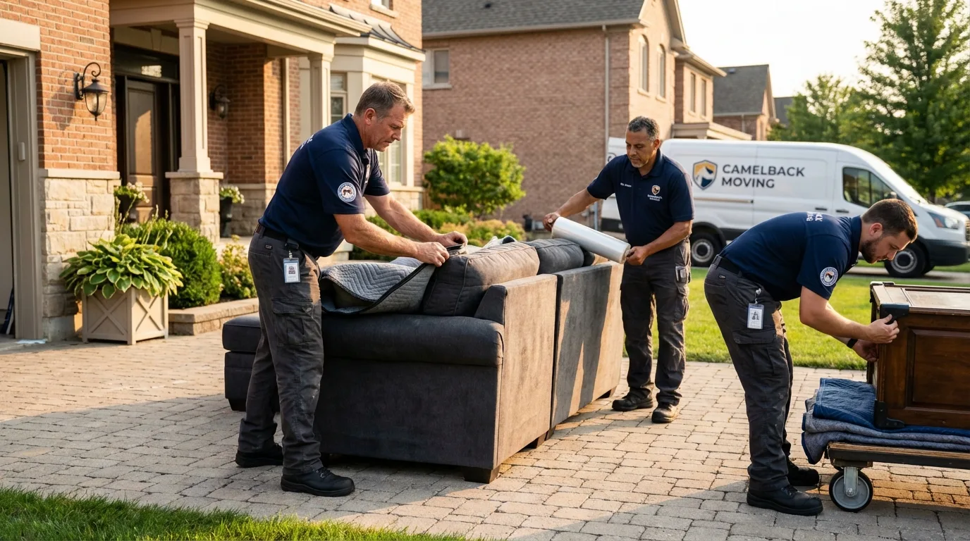 Large estate moving crew wrapping furniture in Seabrook, NH